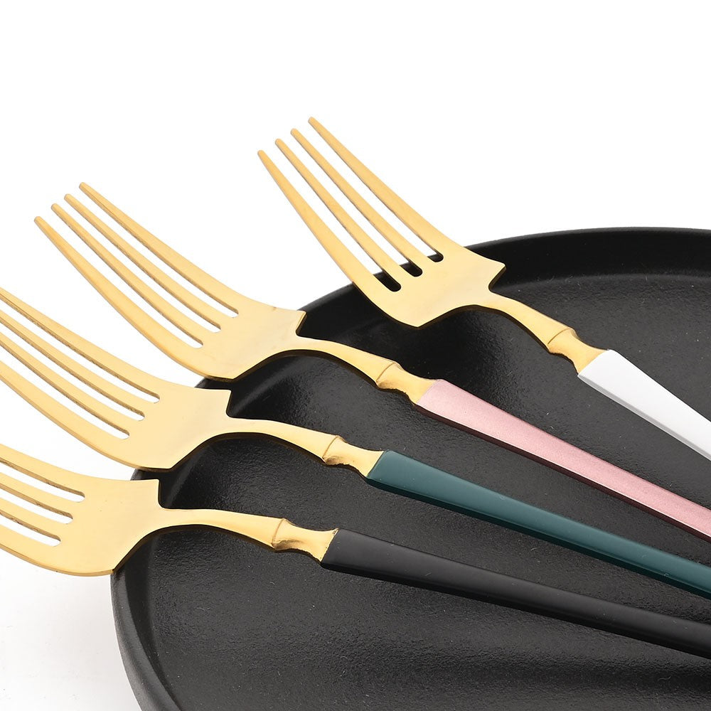 JANKNG 24Pcs White Gold Tableware Set Stainless Steel Dinnerware Spoon Fork Knife Cutlery Kitchen Food Flatware Silverware Set