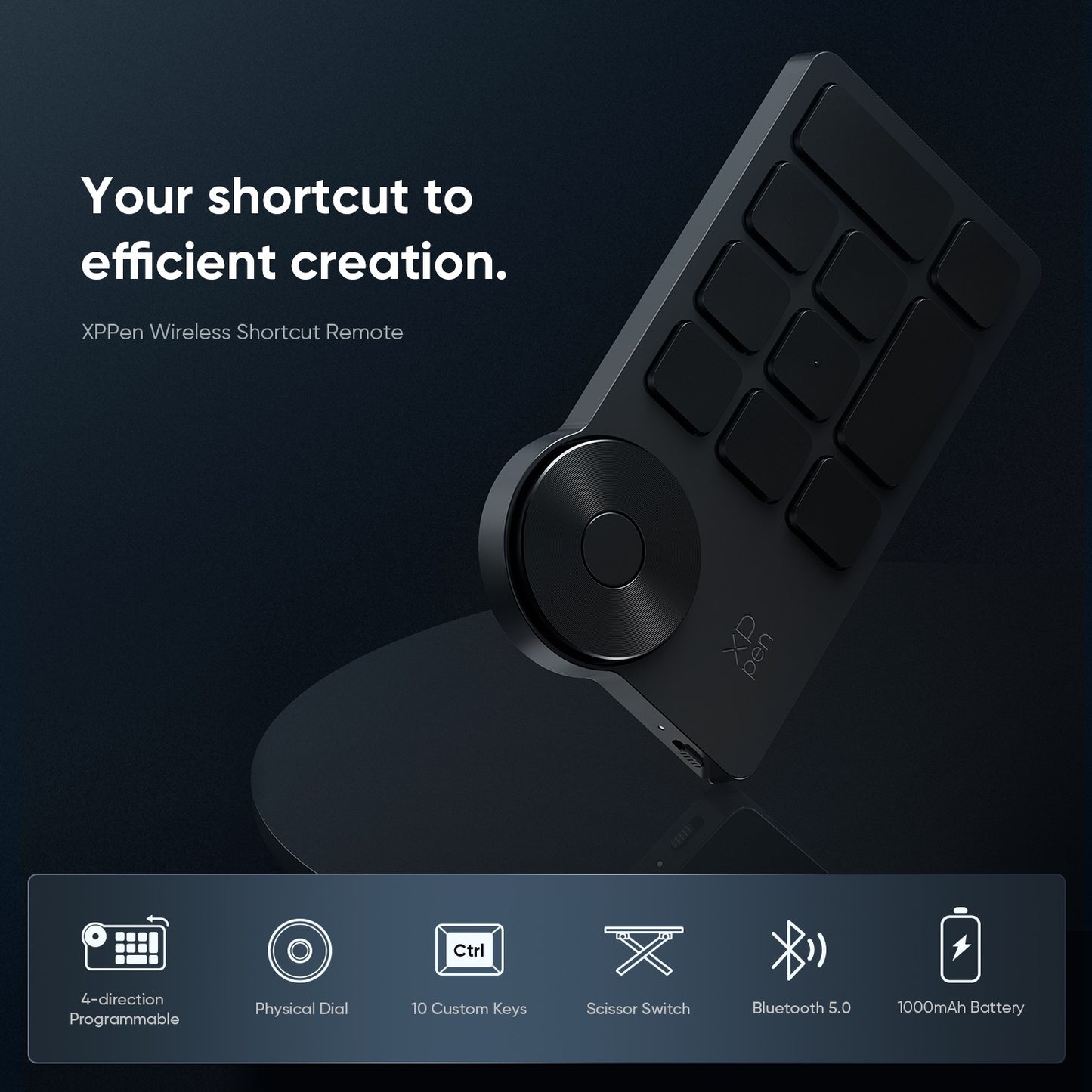 XPPen Controle Remoto sem Fio com Teclas de Atalho Express Key Bluetooth 5.0, teclas de atalho personalizáveis para monitor de tablet gráfico com caneta