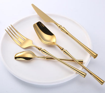 Conjunto de Talheres 24 Peças Aço Inox Fosco Preto Dourado Jogo de Talheres de Mesa Faca Colher Garfo Lavável em Lava-louças