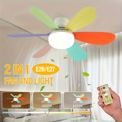LED smart ceiling fan light with remote control, timer, 6 fan blades, 3 speeds, adjustable brightness and color temperature
