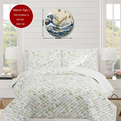 Tempered Glass Wall Clock Great Wave Mount Fuji Cranes Suitable For Wall Decor or Tabletop Display Anywhere