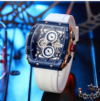 CURREN Fashion men watch brand unique square design luxury quartz sports tape watches men waterproof