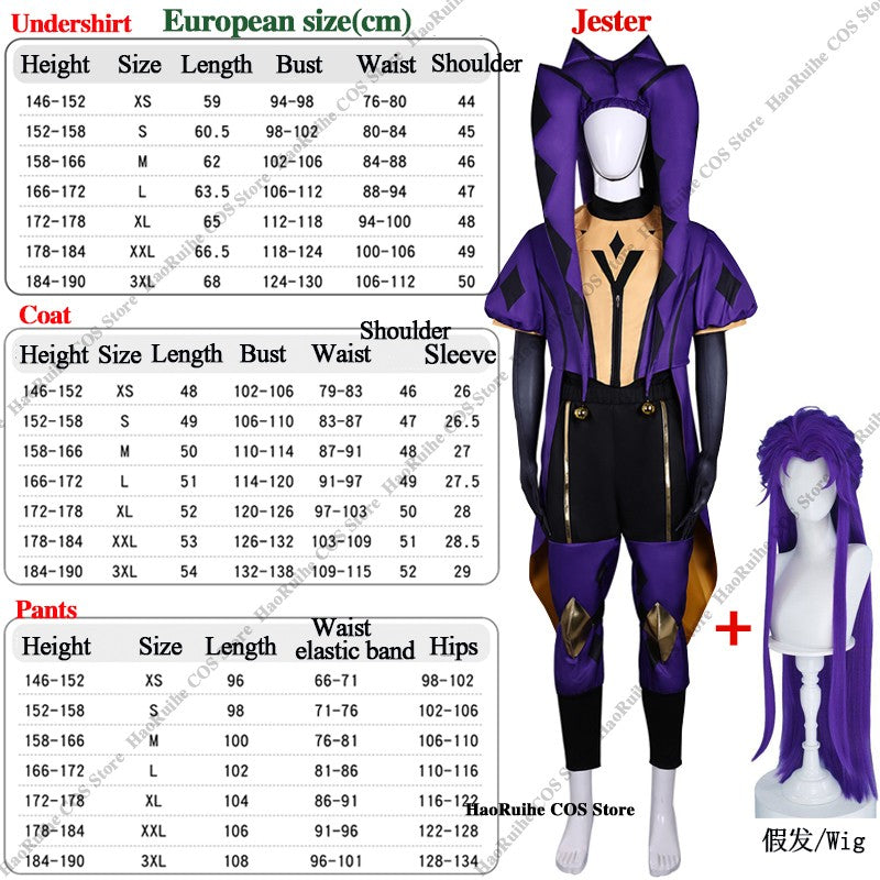 Hot The Freak Circus Pierrot Jester Harlequin Cosplay Costume Adult Clown Top Pant Wigs Joker Uniform Halloween Costume Carnival