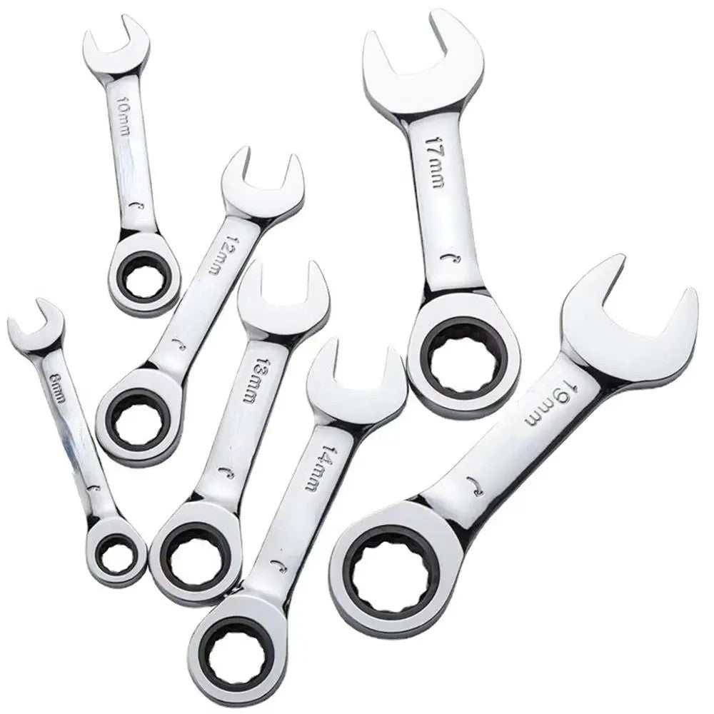 Chave Catraca de Cabo Curto 6/7/8/9/10/11/12/13/14/15/16/17/18/19mm Chave Catraca de Cabeça Fixa Chave Profissional Ferramentas Manuais