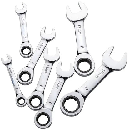 Chave Catraca de Cabo Curto 6/7/8/9/10/11/12/13/14/15/16/17/18/19mm Chave Catraca de Cabeça Fixa Chave Profissional Ferramentas Manuais