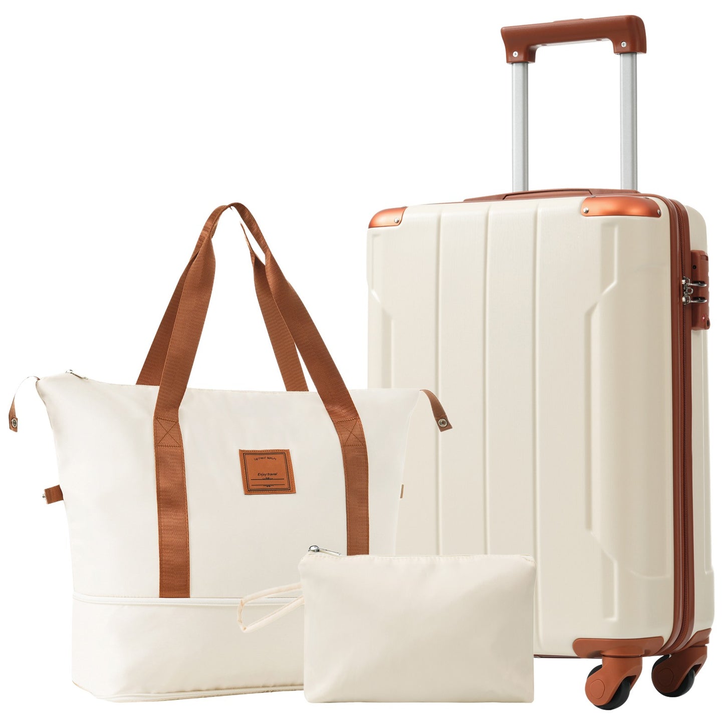 Mala de Viagem de 20 Polegadas com Rodas, Design Moderno, com 1 Bolsa de Viagem e 1 Necessaire para Viagens Curtas e Longas