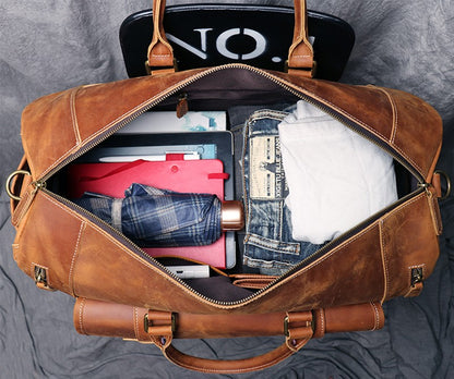 MUNUKI Vintage Crazy Horse Genuine Leather Travel bag  Large Luggage bag men Leather duffle bag Large Weekend Bag Tote Big