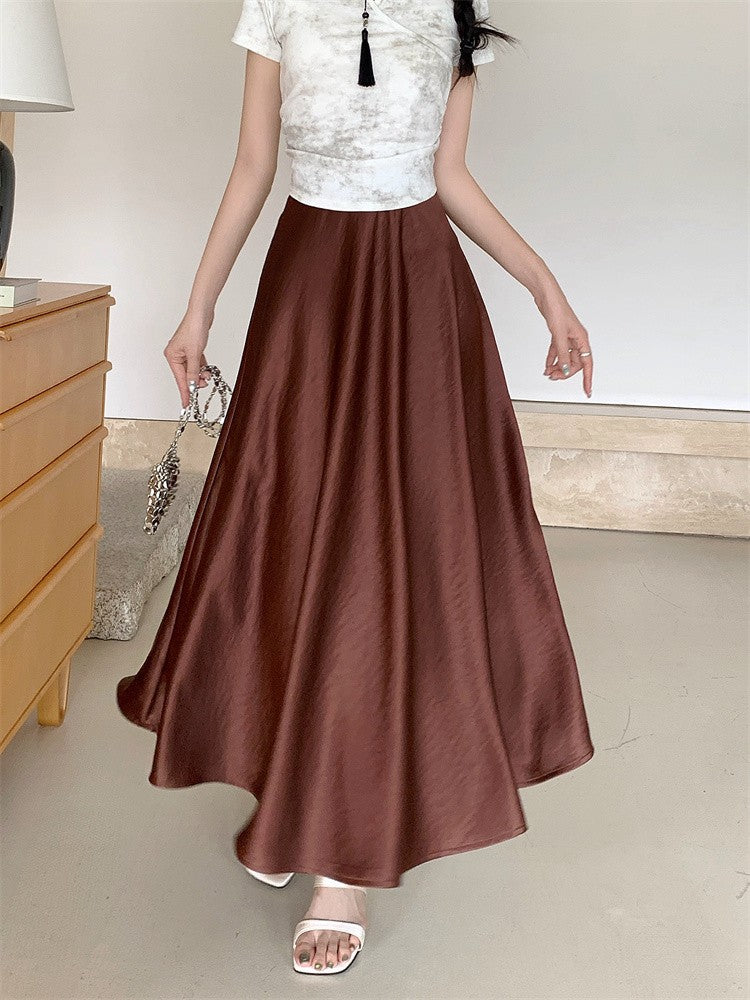 Plus Size Satin Half-Body Skirt Female 2026 Spring New Korean Fashion Temperament Elegant Solid Casual A-line Skirts