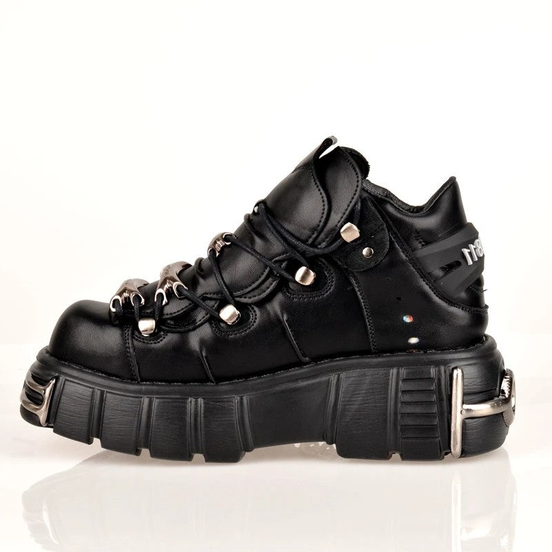 Casual Female Runway Shoes Platform Metal Toe Chunky Sneakers Women Gothic Punk Style Sneakers Rock Design Black Walking Shoes