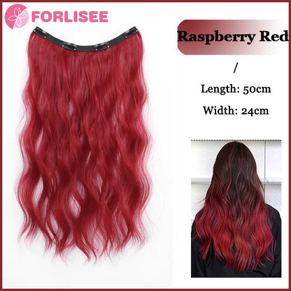 Aplique de Cabelo Sintético Liso Longo de Uma Peça com 4 Presilhas, Camada Interna Escondida, Peruca Colorida