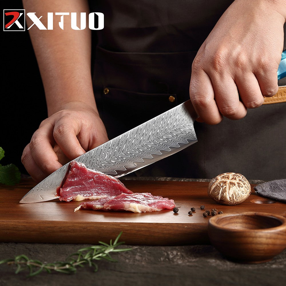 XITUO Damascus Steel Knife Set 1-9PCS Japanese Chef Knife, Santoku, Bread, Utility & Boning Knives-Ultra Sharp, Octagonal Handle