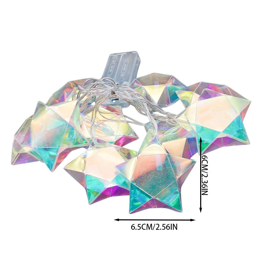 Iridescent 3D Prism Star LED String Lights, Battery Powered Fairy Lights for Indoor Bedroom, Wedding, Window & Home Party Decor