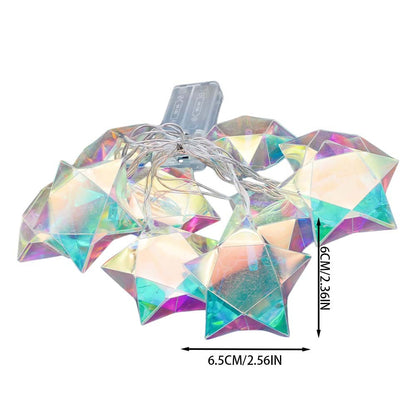 Iridescent 3D Prism Star LED String Lights, Battery Powered Fairy Lights for Indoor Bedroom, Wedding, Window & Home Party Decor