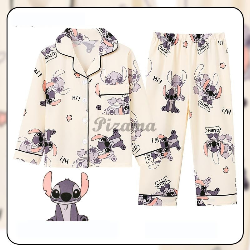 Children's Full Sleeve Button Down 2piece Kuromi Girls Pajamas Sets Boys Cinnamorolls Pyjamas Suits Kids Loungewear Homewear