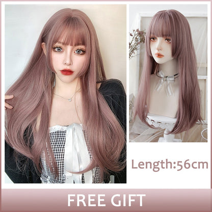LM Medium Length Pink Cosplay Wig Heat Resistant Costume Party Synthetic Wigs 2 Clip On Ponytail 7 Colors