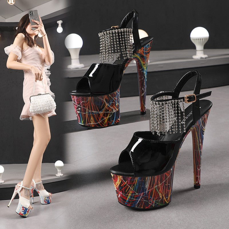17CM Summer Shoes Women luxury Sandals Platform Ladies Shoes Stripper Womens High Heels Geometric Fluorescent Night light Heels