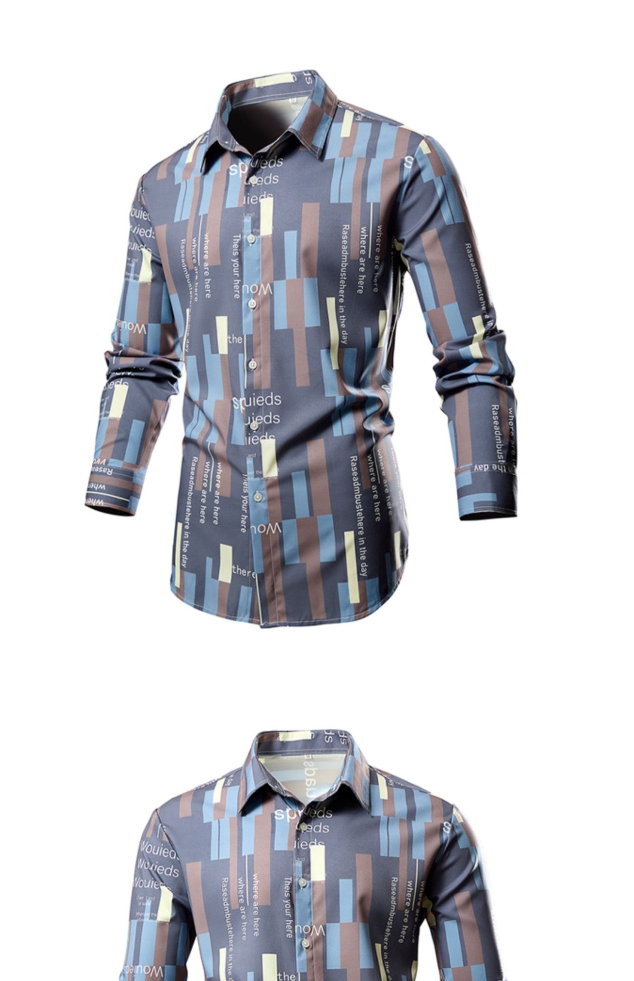 Men's White Vertical Stripe Long Sleeve Shirts, Single Breasted Lapel Shirt, Blue Gray Red Khaki Available, European Size S-XXL