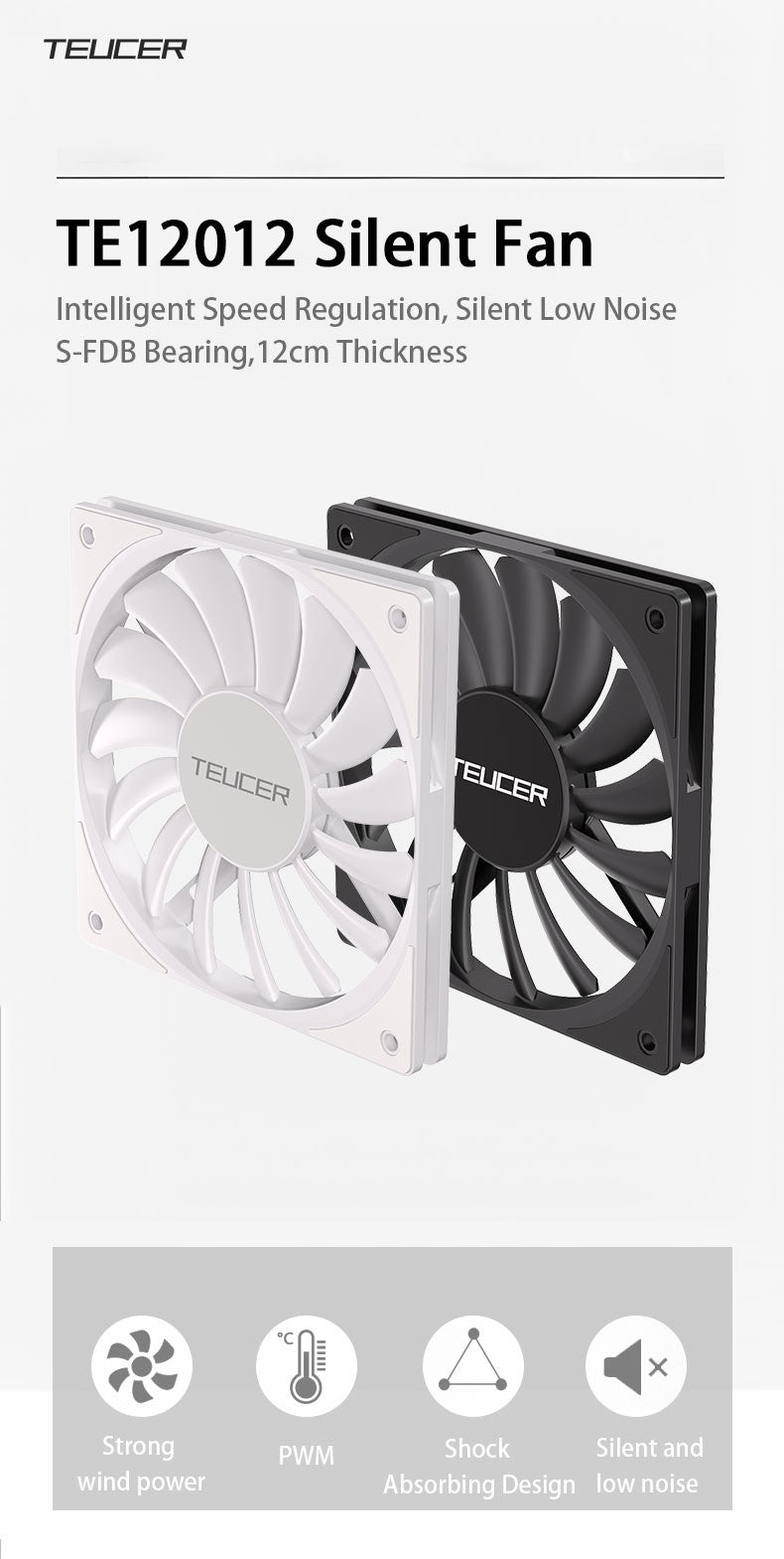 TEUCER TE-12012 Ultra-thin Cooling Fan 120x120x12mm Ultra-thin Size Low Noise 4PIN PWM For Desktop Computer CPU Cooler