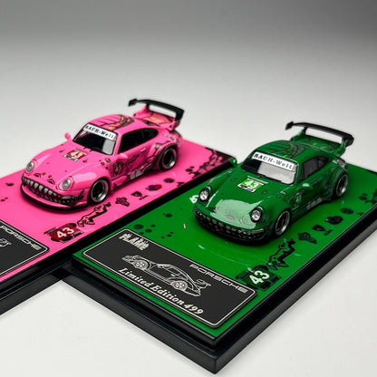 In-Stock Flame 1:64 Rwb 993 964 Pink/Green Dinosaur Paint Simulation Alloy Miniature Die-Cast Car Model Custom Children Toy Gift