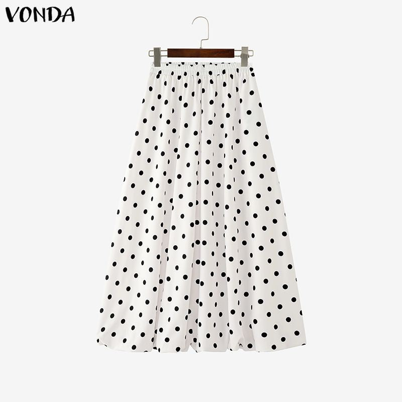 VONDA Polka Dot Bohemian Long Skirts Women Oversize Casual Elastic Waist Jupes Faldas Saia 2025 Autumn Maxi Skirt Plus Size 5XL