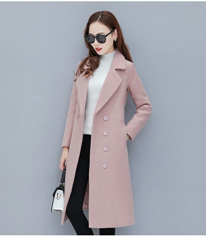 Medium-Length Women's Woolen Jacket Spring Autumn Winter Warm Simple Long Sleeve Overcoat Long Style For All Seasons