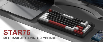 Teclado Mecânico Gamer MageGee 75% com Knob, Teclado Gamer com Fio Retroiluminado Azul Switch Vermelho/Amarelo para PC Windows