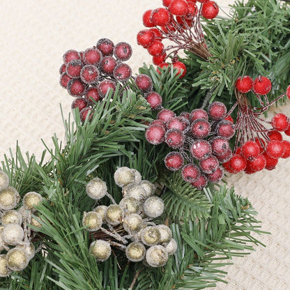 Wholesale Artificial Frosted Berry Mini Double Head Christmas Holly Red Gold Silver Berries Flowers Wreath Xmas Party Decoration