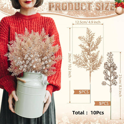 Glitter Christmas Decoration Artificial Berrys Bouquets Stalk Pine Needle Xmas Tree Ornament Xmas DIY Wreath Gift Accessories