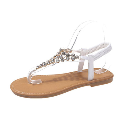 Summer New Flat Transparent Rhinestones Pintoe Women's Sandals, Fashion Casual Light Beach Cool, Shoes Women