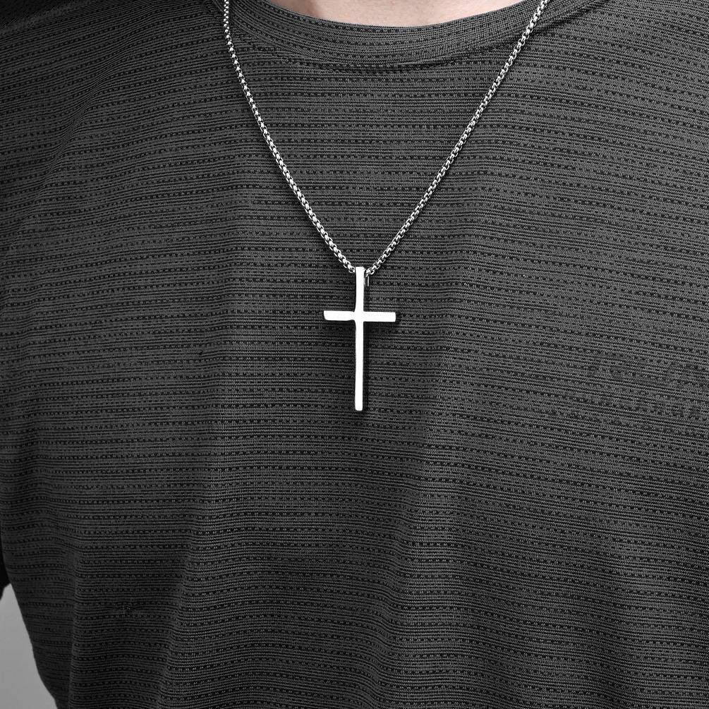 Colar com Pingente de Cruz em Aço Inoxidável 2 Peças para Homens Aço Titânio Corrente de Corda Torcida Gargantilha Feminina Joias de Moda Punk