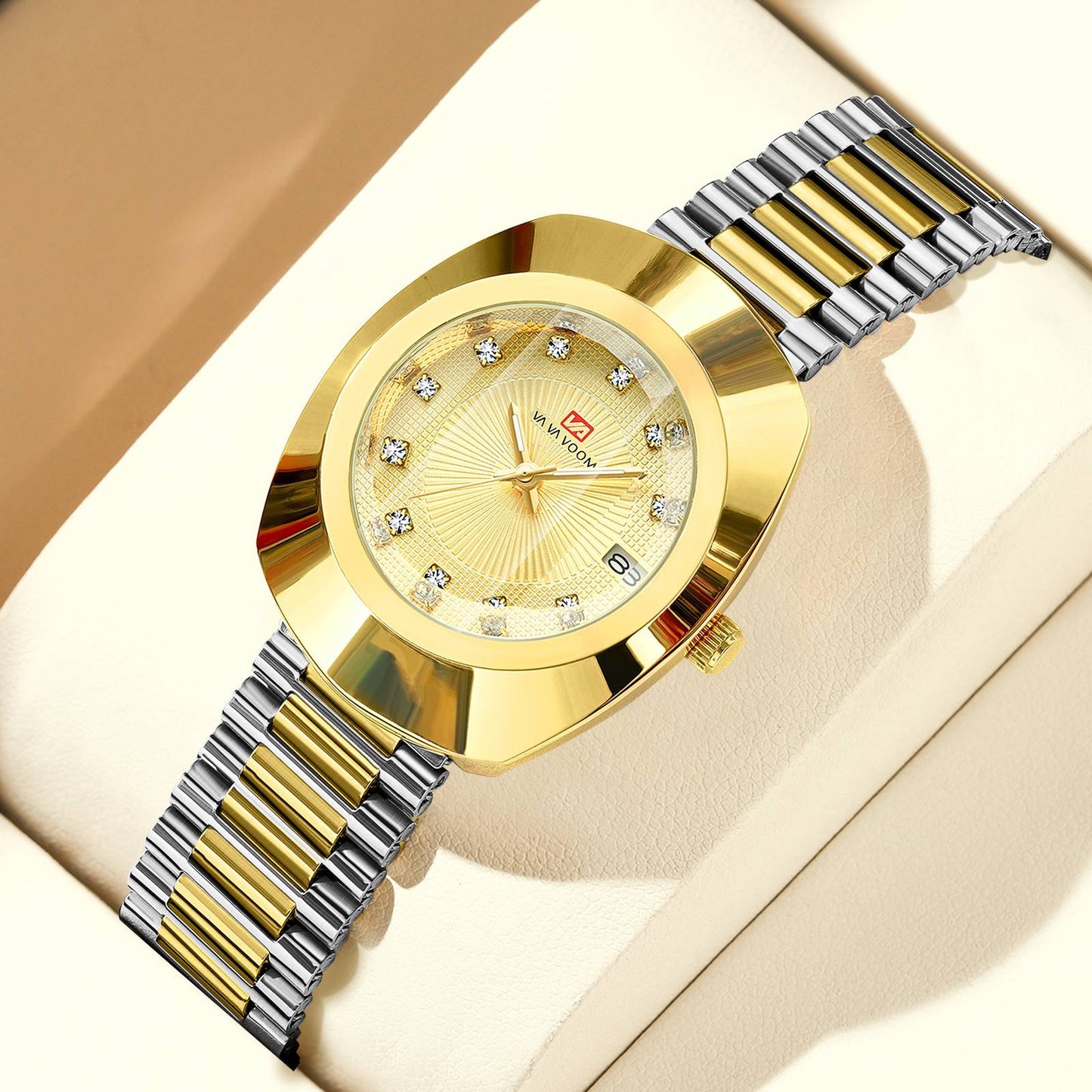 2024 New Women Oval Watch 34mm Stainless Steel Quartz Movement Brand Luxury Water Diamond Gold Black Casual Dress Banquet Watch