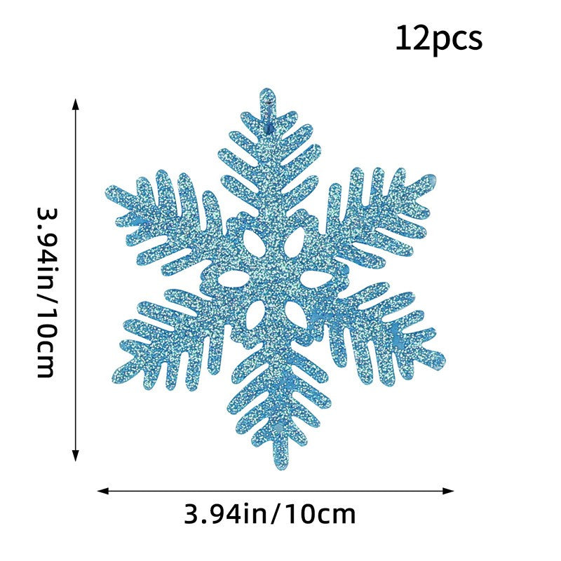 12PCS Pink Glitter Plastic Snowflake Decorations 10cm Christmas Tree Hollow Snowflake Pendants New Year Party Festival Supplies