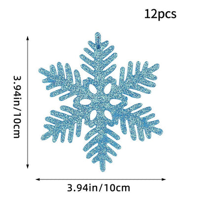 12PCS Pink Glitter Plastic Snowflake Decorations 10cm Christmas Tree Hollow Snowflake Pendants New Year Party Festival Supplies