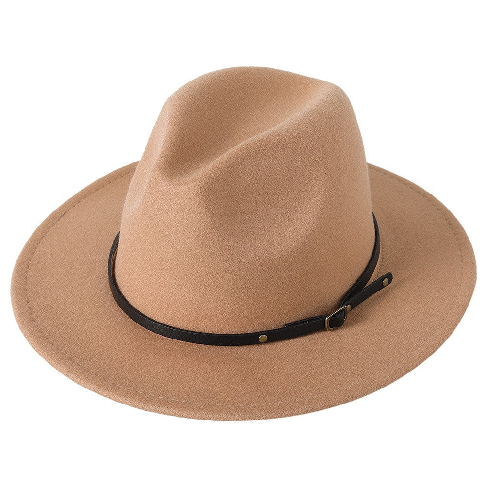 Fedora hat jazz hat men and women classic black leather belt Fedora Panama women autumn and winter Panama hat wholesale