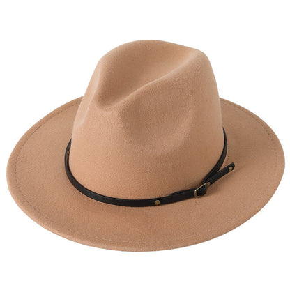 Fedora hat jazz hat men and women classic black leather belt Fedora Panama women autumn and winter Panama hat wholesale