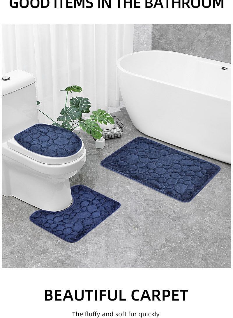 1 Set of Solid Color Simple Bathroom Water-absorbing and Non-slip Floor Mat Stone Pattern, Comfortable and Soft, Three-piece Set