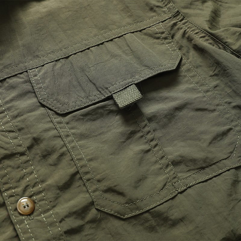 2024 New Summer Cargo Shirt for Men Long Sleeve 2-Pocket Shirts Outdoor Casual Colthing Solid Color Quick-dry Tops Overshirt