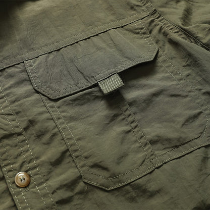 2024 New Summer Cargo Shirt for Men Long Sleeve 2-Pocket Shirts Outdoor Casual Colthing Solid Color Quick-dry Tops Overshirt