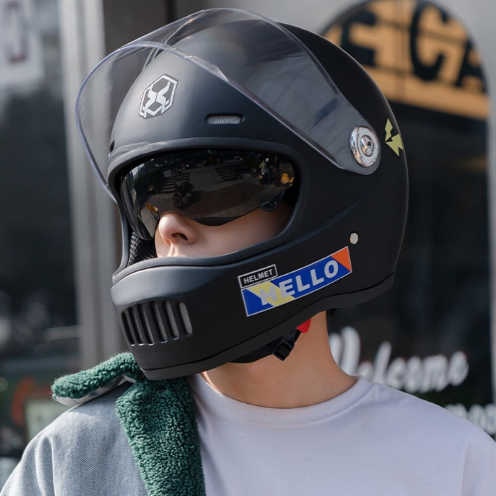 Electric Motorcycle Helmet Winter Warm HD Dual Mirror Anti-fog Retro Sun Protection Riding Full Helmet