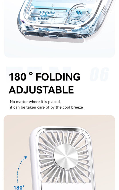 Folding Mini Cooling Air Fan Mobile Phone Holder Power Bank 3000mAh USB Rechargeable Cooling Handheld Desktop Fan with Lanyard