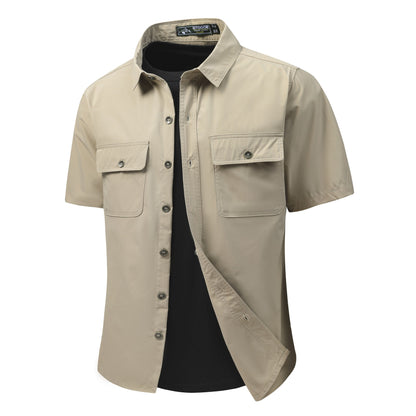 Summer Men Short Sleeve Cargo Breathable Shirt Man Casual Tactic Military Shirts Men Multi Pocket Outdoor Hike Safari Work Shirt