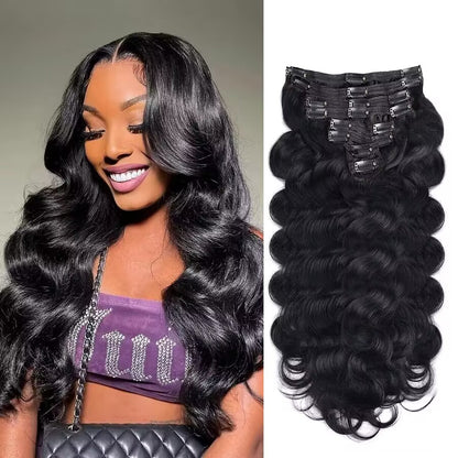Body Wave Clip In Human Hair Extensions Full Head Brazilian Virgin Hair Clip on Hair Extension for Women 8 Pcs/Set Double Weft