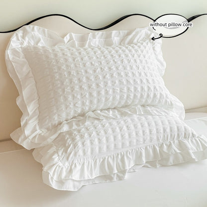 Conjunto de cama de renda coreana 3 peças de seersucker (1*Capa de Edredom + 2*Fronhas, Sem Enchimento) para quarto de hóspedes
