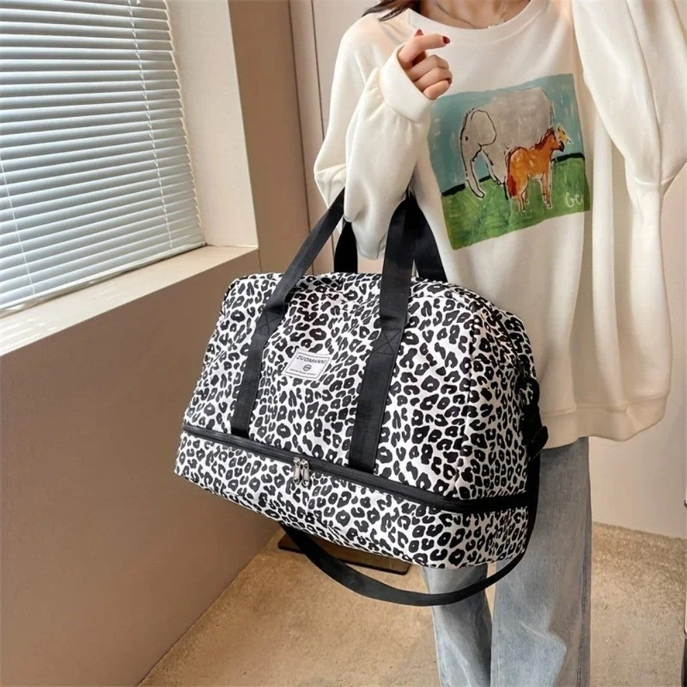 Portable Large Capacity Travel Duffle Bag Nylon with Animal Print Weekender Overnight Bag Waterproof Storage Bag Sports Gym