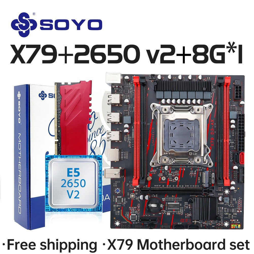 Placa-mãe SOYO X79 Game LGA 2011 Conjunto com CPU E5 2650 V2 Memória RAM ECC DDR3 8G*1 M.2 NAME Componentes de computador Placa principal