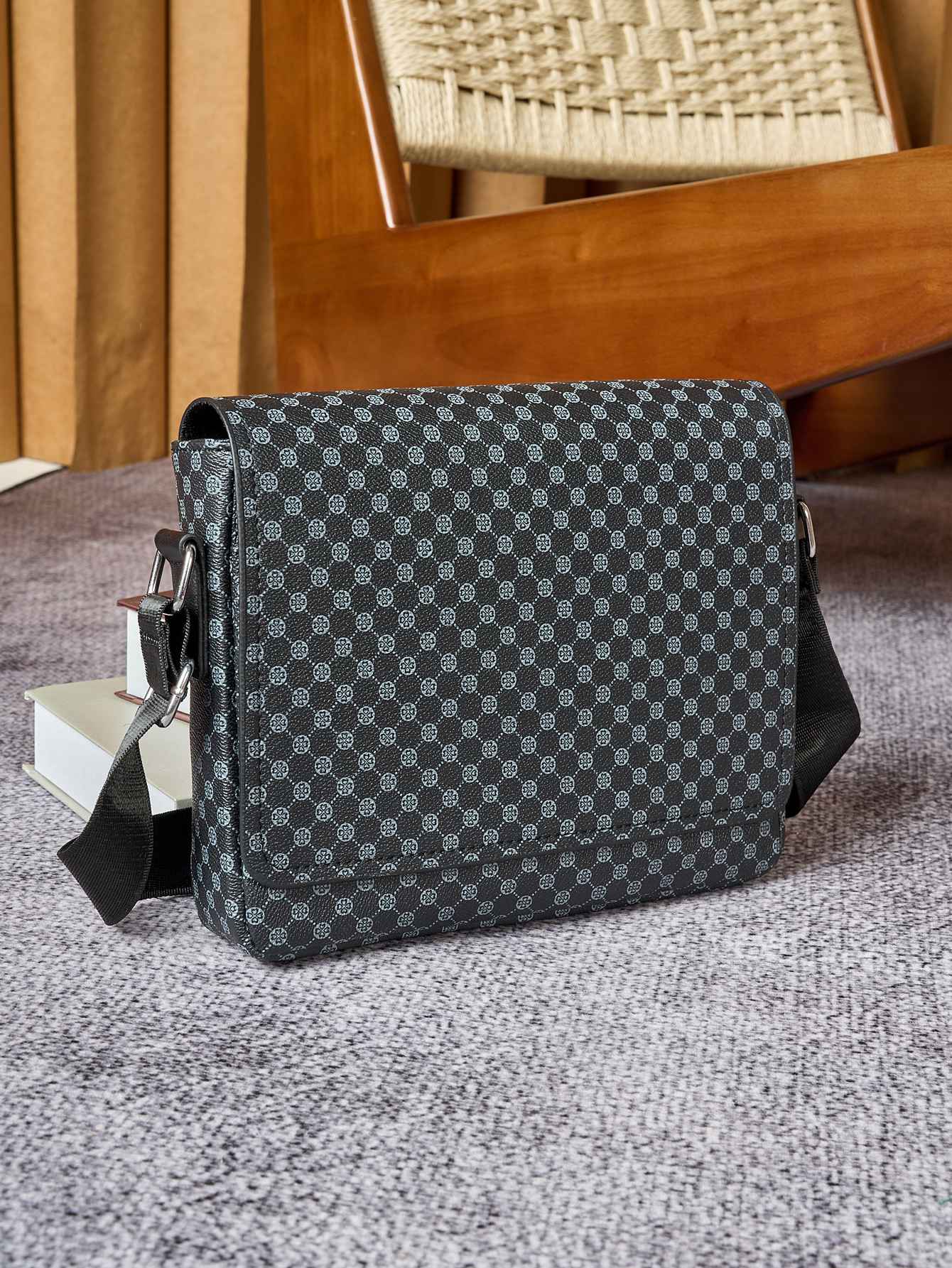 ??24cm Men's Crocodile Embossed Crossbody Bag - Slim Anti-Theft PU Sling Bag w/ Phone Pocket, Fits 10" Tablet & Passport