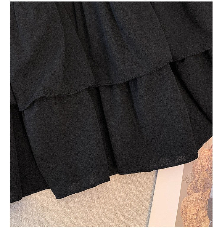 150Kg Plus Size Women's Hip 165 Cake Short Skirt Casual Pleated Ruffled Edge Skirt Black White 5XL 6XL 7XL 8XL 9XL
