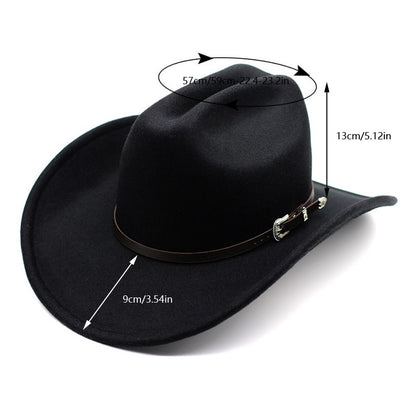 Vintage Western Cowboy Hat For Men's Gentleman Lady Jazz Cowgirl With Leather Wide Brim Cloche Church Sombrero Hombre Caps
