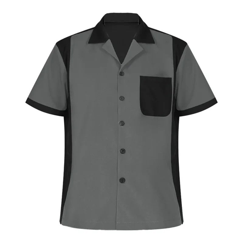 2024 summer new men's bowling shirt Retro short sleeve button casual multi-color