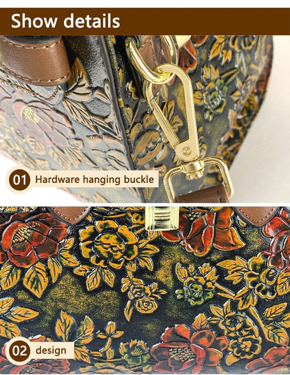 High-End Women's Large Capacity Crossbody Bag Light Luxury Camellia Relief Design Handbag for Stylish Storage